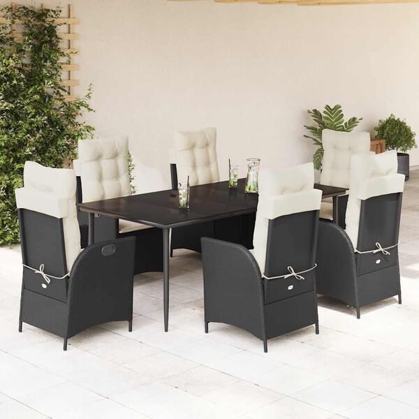 vidaXL Set da Pranzo da Giardino 7 pz Nero con Cuscini in Polyrattan