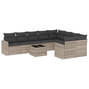 vidaXL Set Divano Giardino 10 pz con Cuscini Grigio Chiaro Polyrattan