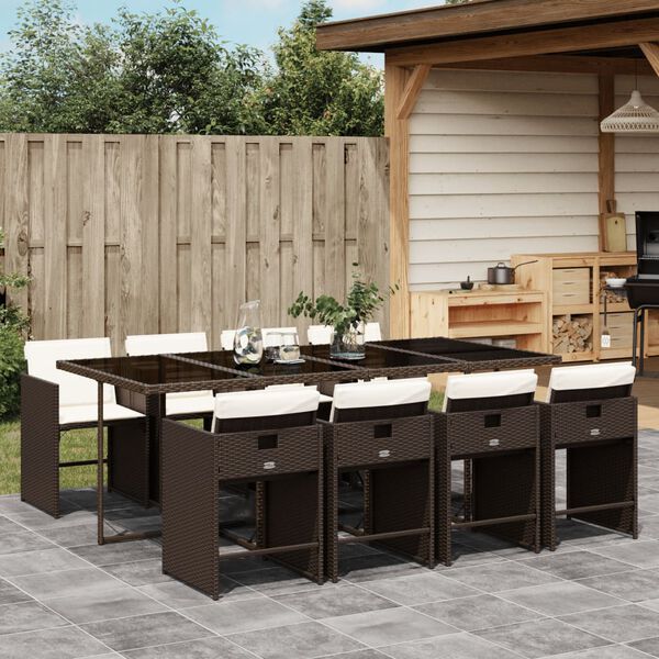 vidaXL Set da Pranzo da Giardino 9pz con Cuscini Marrone in Polyrattan