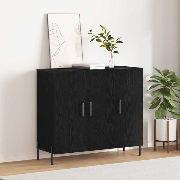 vidaXL Credenza Rovere Nero 90 x 34 x 80 cm Legno multistrato