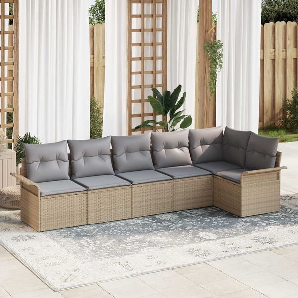 vidaXL Set Divano da Giardino con cuscino 6 pcs Beige Poly Rattan