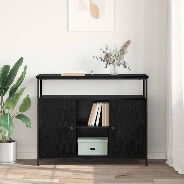 vidaXL Credenza Rovere Nero 100 x 35 x 80 cm Legno multistrato