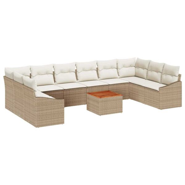vidaXL Set Divano da Giardino 11 pcs Beige e Crema polyrattan