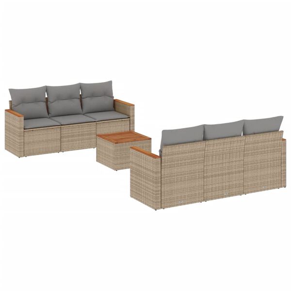 vidaXL Set Divani da Giardino 7 pz con Cuscini Beige in Polyrattan
