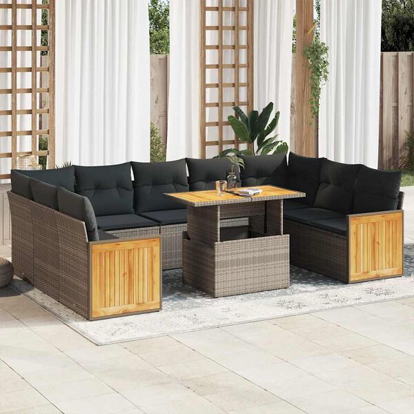 vidaXL Divano Giardino 10 pz con Cuscini Grigio in Polyrattan Acacia