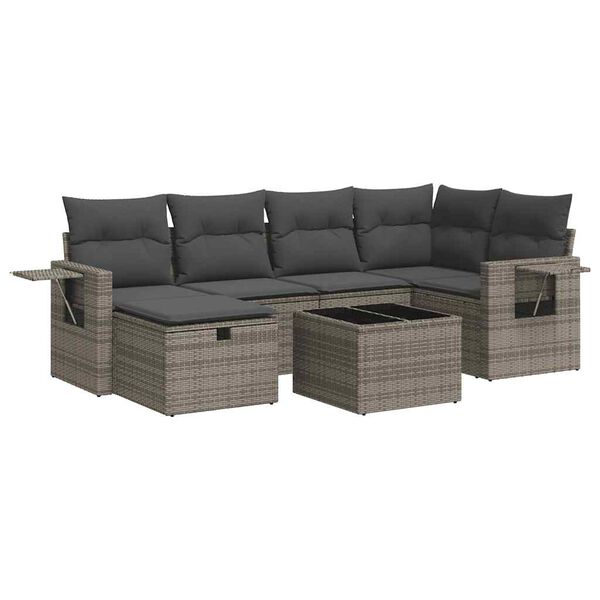 vidaXL Set Divani da Giardino 7 pz con Cuscini Grigio in Polyrattan