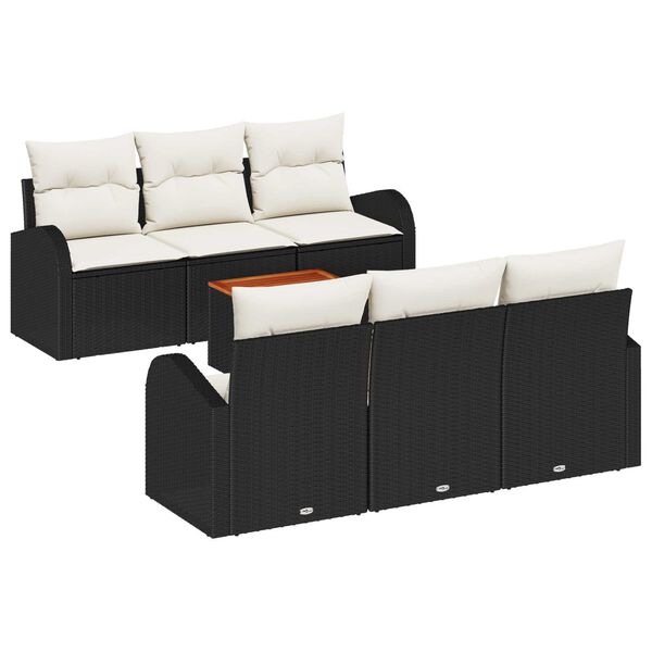 vidaXL Set Divano da Giardino con cuscino 7 pcs Nero polyrattan