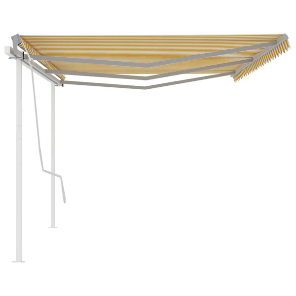 vidaXL Tenda da Sole Retrattile Manuale con Pali 6x3,5 m Gialla Bianca