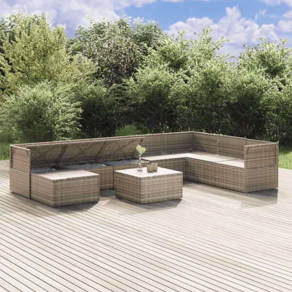 vidaXL Set Divani da Giardino 9 pz con Cuscini in Polyrattan Grigio