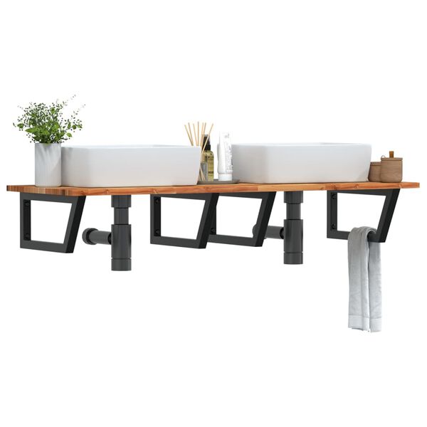 vidaXL Ripiano a Parete per Lavabo in Acciaio e Massello di Acacia