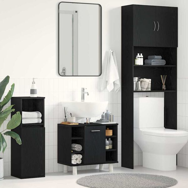 vidaXL Mobile da Bagno Rovere Nero 60 x 32 x 54 cm Legno multistrato