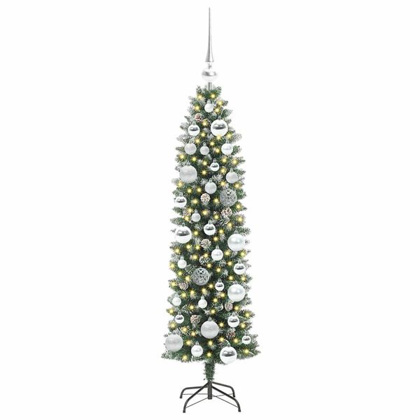 vidaXL Albero di Natale Artificiale Sottile Verde e Bianco 120 cm