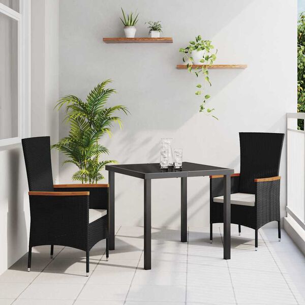 vidaXL Set da Pranzo per Giardino con cuscino 3 pcs Nero