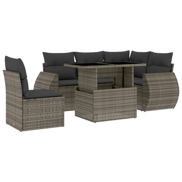 vidaXL Set Divano da Giardino 6 pz con Cuscini Grigio in Polyrattan