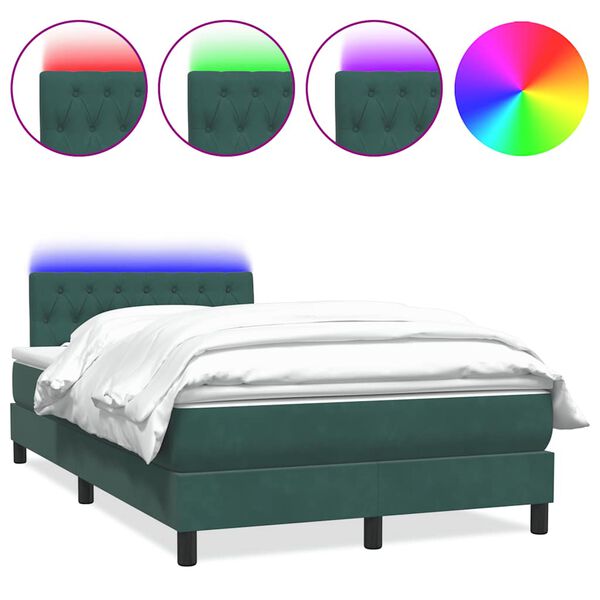 vidaXL Letto a Molle con Materasso e LED Verde Scuro 120x210 cm Velluto