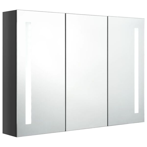 vidaXL Armadietto Bagno con Specchio e LED 89x14x62 cm Grigio Lucido