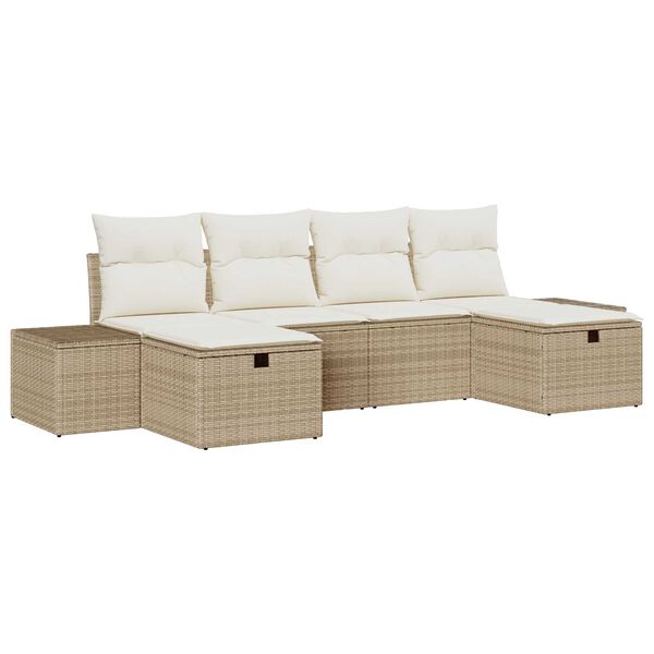 vidaXL Set Divano da Giardino con cuscino 6 pcs Beige polyrattan
