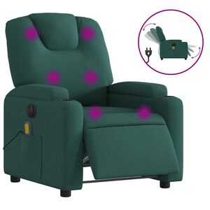 vidaXL Poltrona Massaggiante Reclinabile Elettrica Verde Scuro Tessuto
