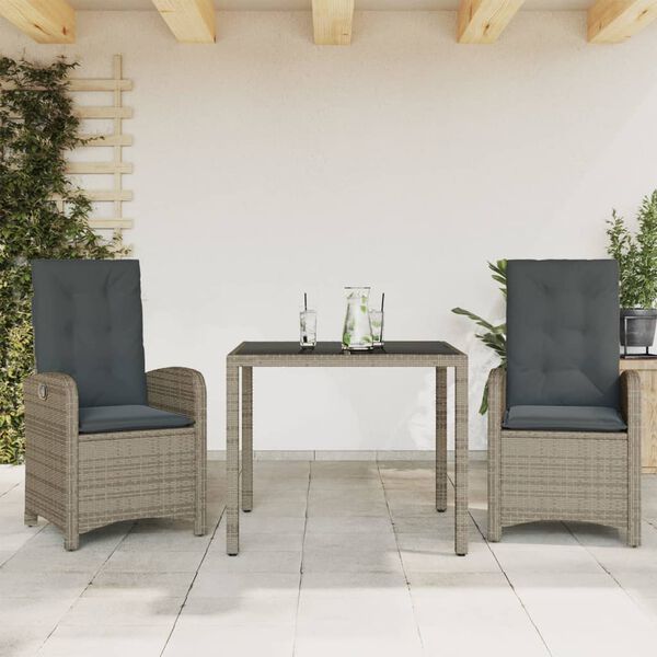 vidaXL Set da Pranzo da Giardino 3 pz con Cuscini in Polyrattan Grigio
