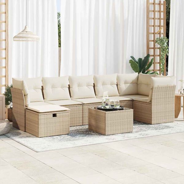 vidaXL Set Divani da Giardino 7 pz con Cuscini Beige in Polyrattan