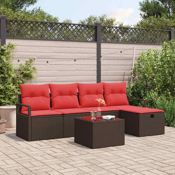 vidaXL Set di divani con cuscino 6 pcs Marrone e Rosso polyrattan