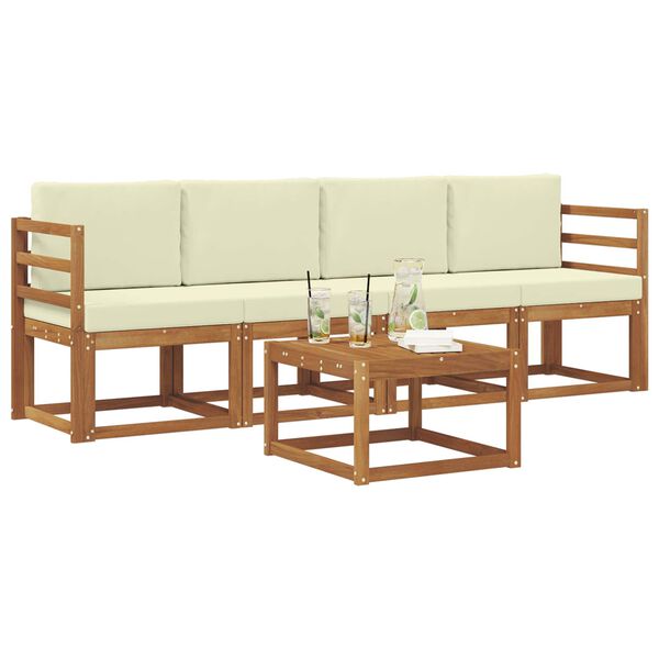 vidaXL Set di divani da esterno con cuscino 5 pcs Naturale e Crema