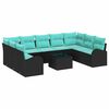 vidaXL Set Divano da Giardino 10 pcs Nero e Turchese polyrattan