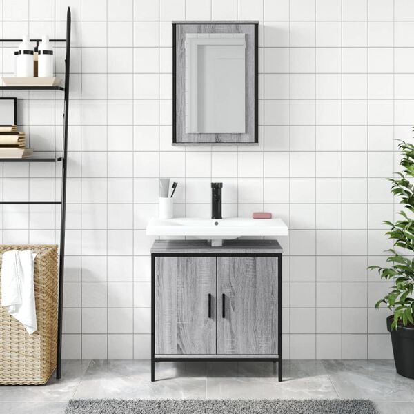 vidaXL Set Mobili da Bagno 2 pz Grigio Sonoma in Legno Multistrato