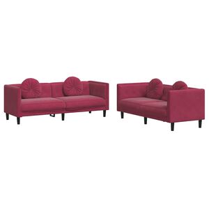 vidaXL Set di Divani 2 pz con Cuscini Rosso Vino in Velluto