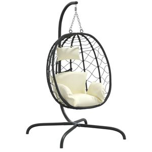 vidaXL Poltrona sospesa a uovo con cuscino bianco crema in polyrattan