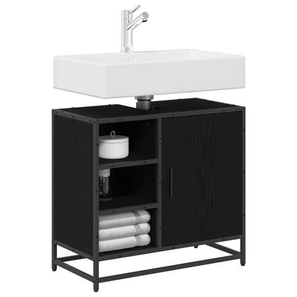 vidaXL Mobile da Bagno Rovere Nero 65 x 33 x 60 cm Legno multistrato