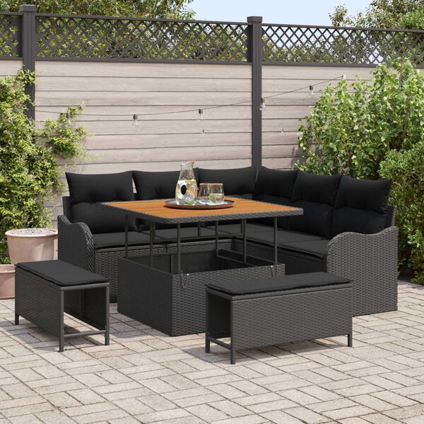 vidaXL Set Divano da Giardino con cuscino 8 pcs Nero polyrattan