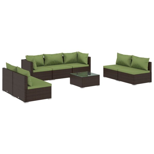 vidaXL Set Divani da Giardino 8 pz con Cuscini in Polyrattan Marrone