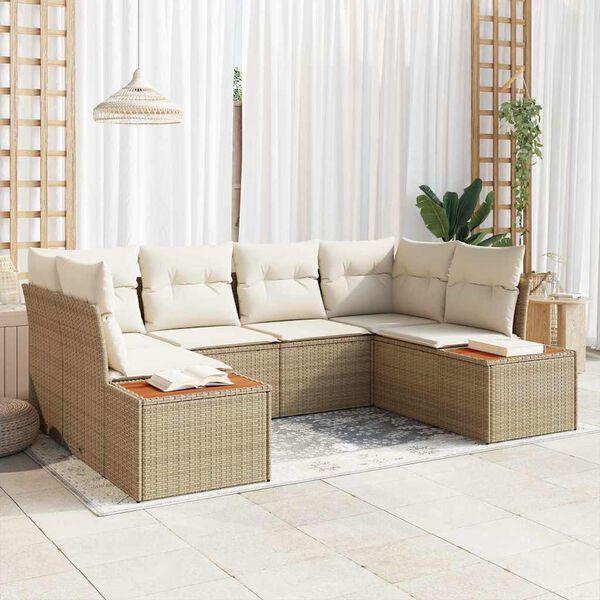 vidaXL Set Divano da Giardino con cuscino 6 pcs Beige polyrattan