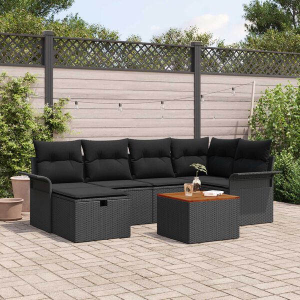 vidaXL Set Divano da Giardino con cuscino 7 pcs Nero Poly Rattan