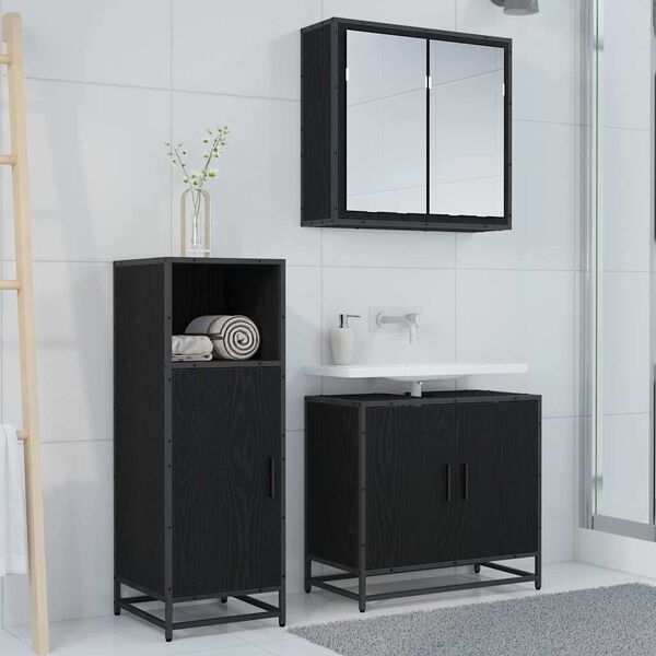 vidaXL Set di mobili per il bagno Rovere Nero 35 x 37,5 x 100 cm