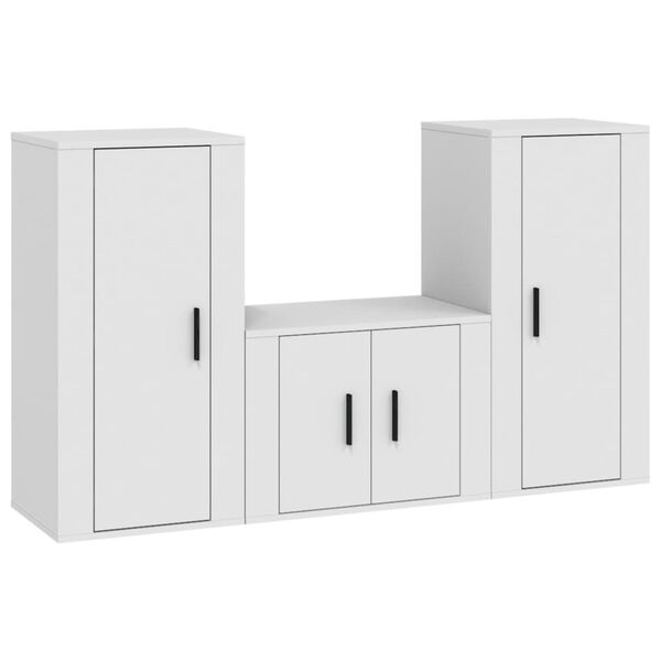 vidaXL Set Mobili Porta TV 3 pz Bianco in Legno Multistrato