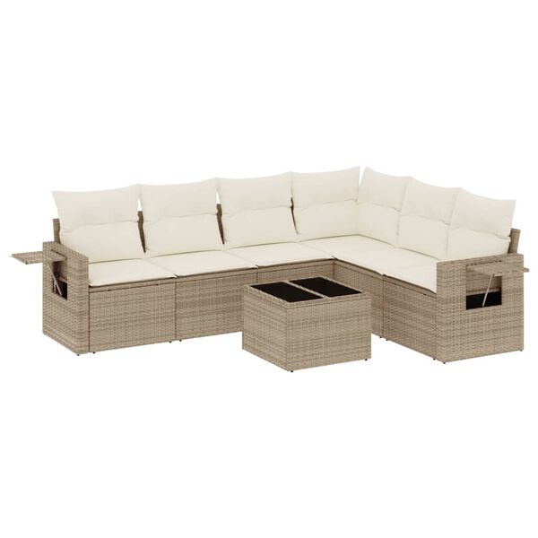 vidaXL Set Divani da Giardino 7 pz con Cuscini Beige in Polyrattan