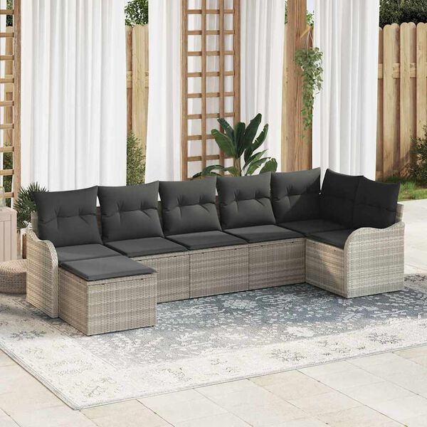vidaXL Set Divano da Giardino 7 pcs Grigio chiaro polyrattan