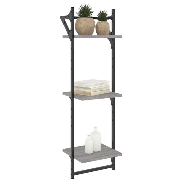 vidaXL Mensole a Parete con Aste 2pz Grigio Sonoma 30x25x100 cm