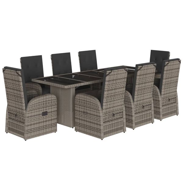 vidaXL Set da Pranzo da Giardino 9 pz con Cuscini in Polyrattan Grigio