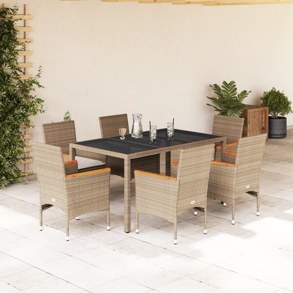 vidaXL Set da Pranzo da Giardino 7 pz con Cuscini Polyrattan e Vetro