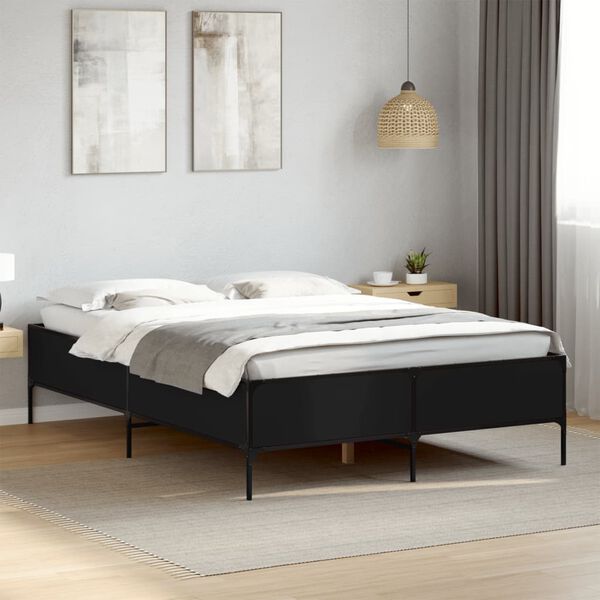 vidaXL Giroletto Nero 135x190 cm in Legno Multistrato e Metallo
