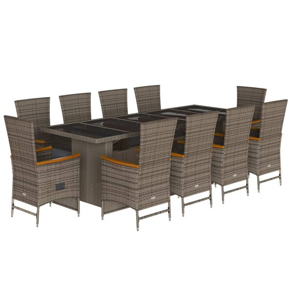 vidaXL Set da Pranzo da Giardino 11pz con Cuscini in Polyrattan Grigio