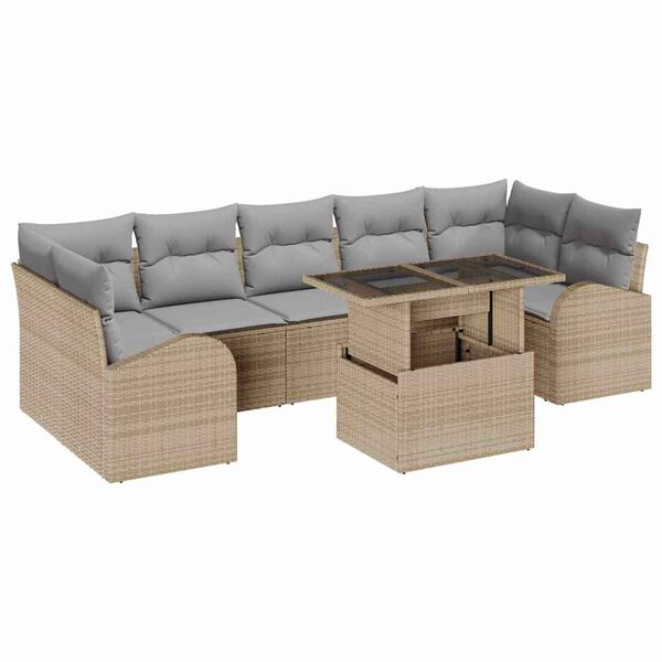 vidaXL Set Divano da Giardino 8 pcs Beige Rattan in Polipropilene