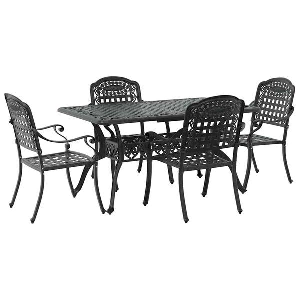 vidaXL Set da Pranzo per Giardino 5 pcs Nero Alluminio