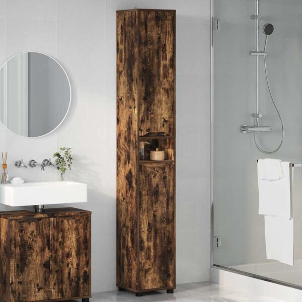 vidaXL Mobile da Bagno con lo scaffale Rovere fum&eacute; 30,5 x 30 x 195 cm