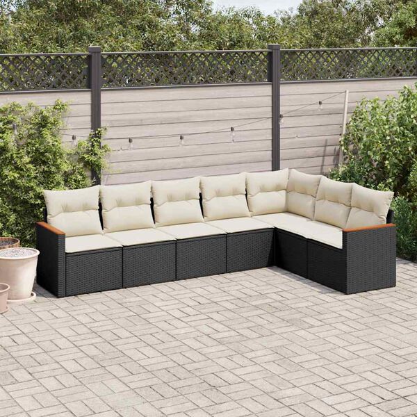 vidaXL Set Divani da Giardino con Cuscini 7pz Nero Polyrattan