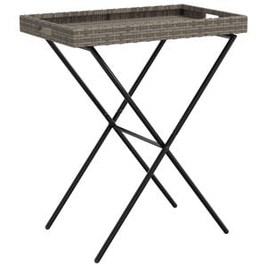 vidaXL Tavolino Vassoio Pieghevole Grigio 65x40x75 cm in Polyrattan