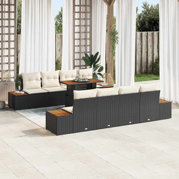 vidaXL Set Divano da Giardino con archiviazione 9 pcs Nero Poly Rattan